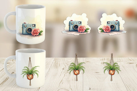 Mug Wrap Watercolor Retro Picnic & Pastimes 70s Lifestyle Sublimation artnoy 
