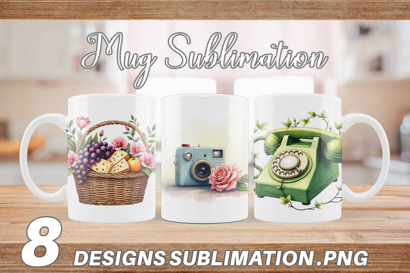 Mug Wrap Watercolor Retro Picnic & Pastimes 70s Lifestyle Sublimation artnoy 