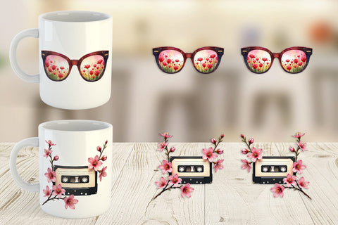 Mug Wrap Watercolor Retro Picnic & Pastimes 70s Lifestyle Sublimation artnoy 