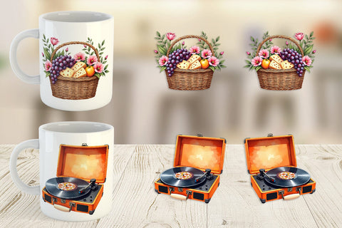 Mug Wrap Watercolor Retro Picnic & Pastimes 70s Lifestyle Sublimation artnoy 