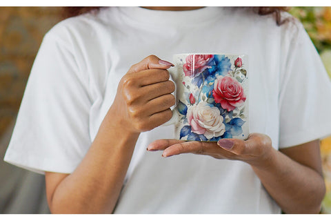 Mug Wrap Watercolor Roses Patriotic Sublimation artnoy 