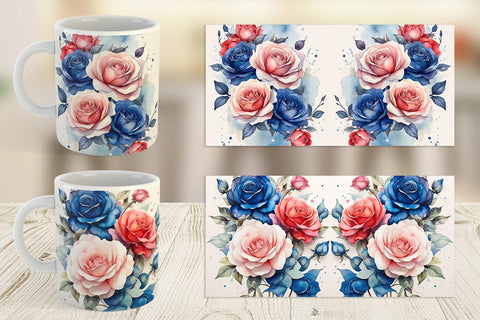 Mug Wrap Watercolor Roses Patriotic Sublimation artnoy 