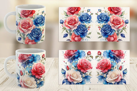 Mug Wrap Watercolor Roses Patriotic Sublimation artnoy 