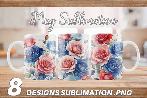 Mug Wrap Watercolor Roses Patriotic Sublimation artnoy 