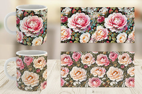 Mug Wrap Watercolor Roses Pattern Sublimation artnoy 