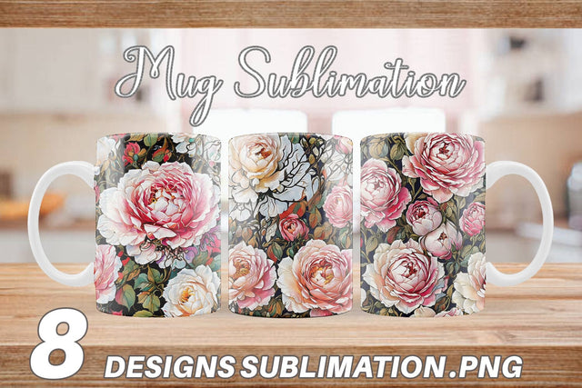 Mug Wrap Watercolor Roses Pattern Sublimation artnoy 
