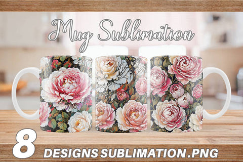 Mug Wrap Watercolor Roses Pattern Sublimation artnoy 