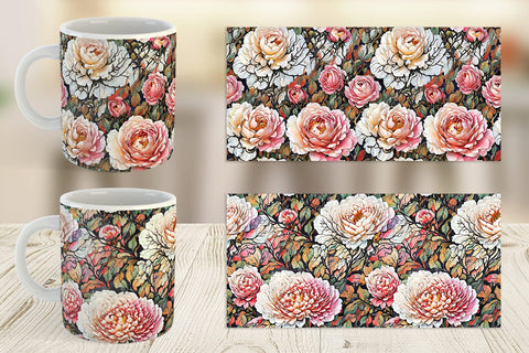 Mug Wrap Watercolor Roses Pattern Sublimation artnoy 