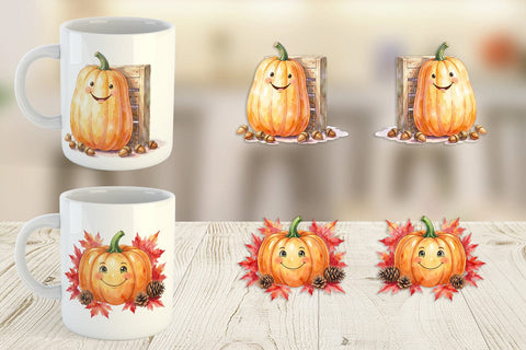 Mug Wrap Watercolor Rustic Autumn Harvest Pumpkin Sublimation artnoy 