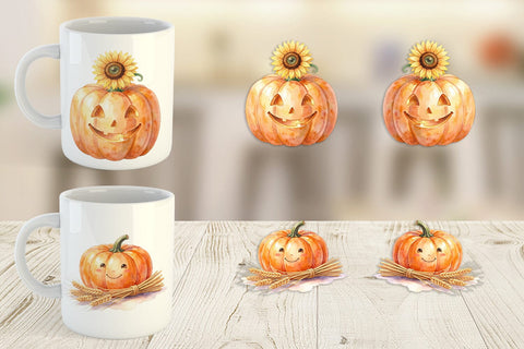 Mug Wrap Watercolor Rustic Autumn Harvest Pumpkin Sublimation artnoy 
