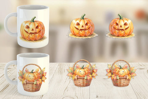 Mug Wrap Watercolor Rustic Autumn Harvest Pumpkin Sublimation artnoy 