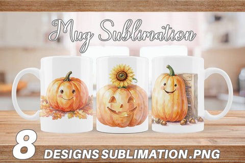 Mug Wrap Watercolor Rustic Autumn Harvest Pumpkin Sublimation artnoy 