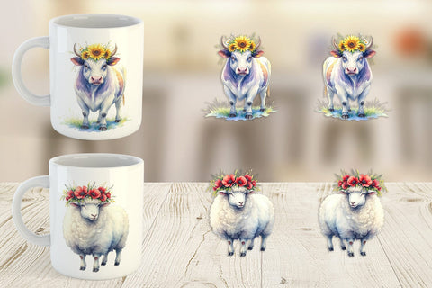 Mug Wrap Watercolor Rustic Flower Crown Animal Sublimation artnoy 