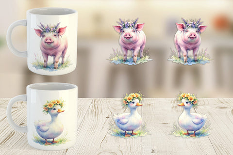 Mug Wrap Watercolor Rustic Flower Crown Animal Sublimation artnoy 