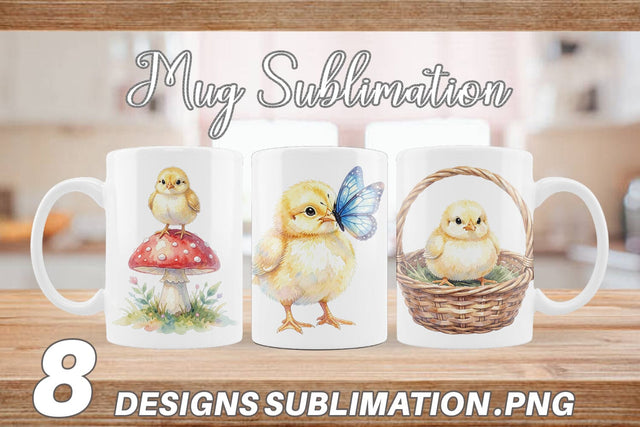Mug Wrap Watercolor Rustic Garden Easter Chicks Sublimation artnoy 
