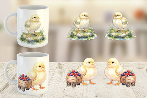 Mug Wrap Watercolor Rustic Garden Easter Chicks Sublimation artnoy 