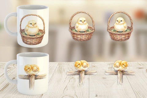 Mug Wrap Watercolor Rustic Garden Easter Chicks Sublimation artnoy 