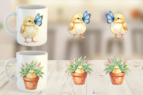 Mug Wrap Watercolor Rustic Garden Easter Chicks Sublimation artnoy 