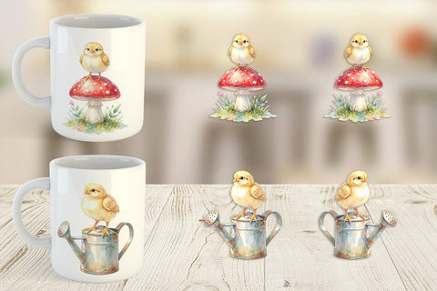 Mug Wrap Watercolor Rustic Garden Easter Chicks Sublimation artnoy 