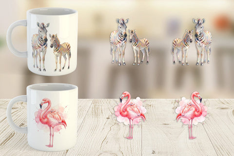 Mug Wrap Watercolor Safari Mom And Baby Animal Sublimation artnoy 