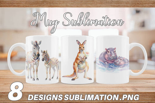Mug Wrap Watercolor Safari Mom And Baby Animal Sublimation artnoy 