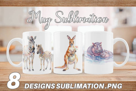 Mug Wrap Watercolor Safari Mom And Baby Animal Sublimation artnoy 