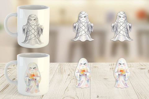 Mug Wrap Watercolor Sarcastic Autumn Fall Ghost Sublimation artnoy 