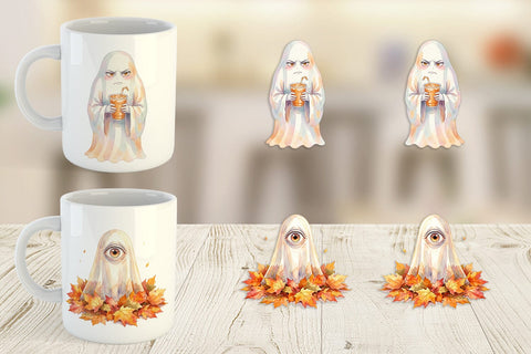 Mug Wrap Watercolor Sarcastic Autumn Fall Ghost Sublimation artnoy 