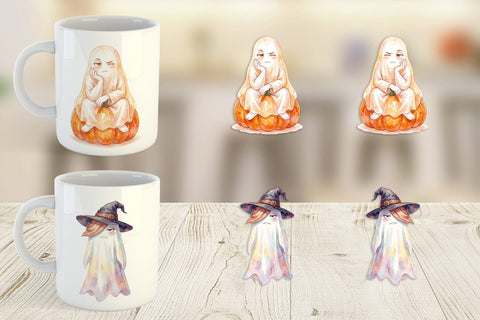Mug Wrap Watercolor Sarcastic Autumn Fall Ghost Sublimation artnoy 