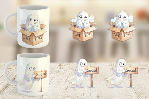 Mug Wrap Watercolor Sarcastic Introvert Ghost Sublimation artnoy 