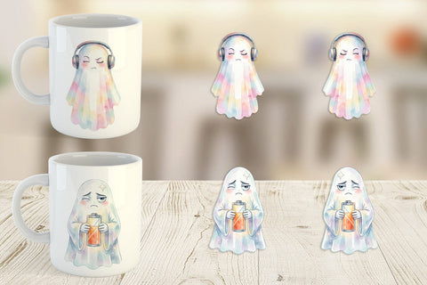 Mug Wrap Watercolor Sarcastic Introvert Ghost Sublimation artnoy 