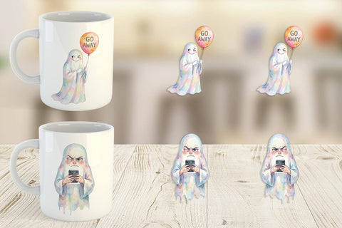 Mug Wrap Watercolor Sarcastic Introvert Ghost Sublimation artnoy 