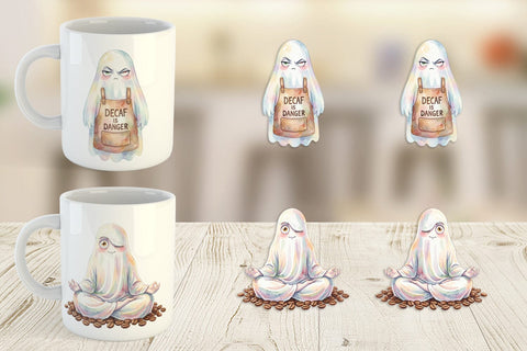 Mug Wrap Watercolor Sarcastic Morning Coffee Ghost Sublimation artnoy 