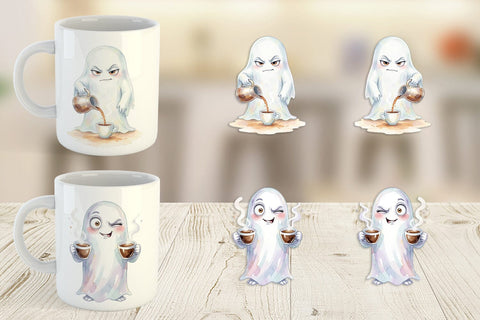 Mug Wrap Watercolor Sarcastic Morning Coffee Ghost Sublimation artnoy 