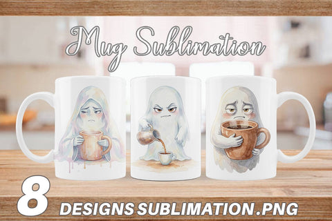 Mug Wrap Watercolor Sarcastic Morning Coffee Ghost Sublimation artnoy 