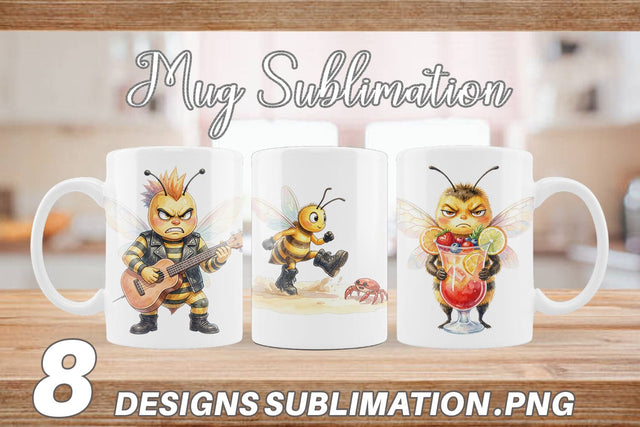 Mug Wrap Watercolor Sarcastic Rocker Bee Tropical Sublimation artnoy 