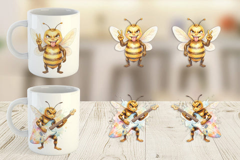Mug Wrap Watercolor Sarcastic Rocker Bee Tropical Sublimation artnoy 