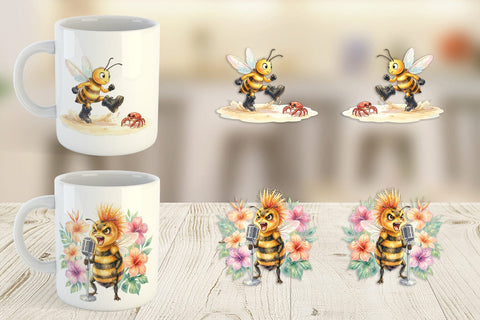 Mug Wrap Watercolor Sarcastic Rocker Bee Tropical Sublimation artnoy 