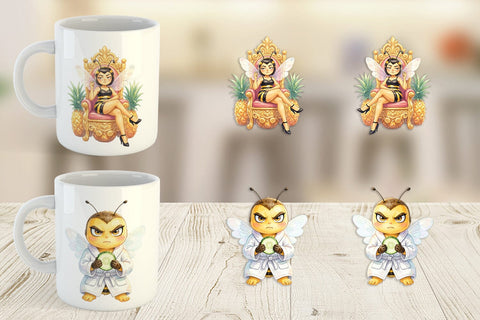 Mug Wrap Watercolor Sassy Queen Bee Vacation Art Sublimation artnoy 