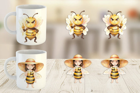 Mug Wrap Watercolor Sassy Queen Bee Vacation Art Sublimation artnoy 