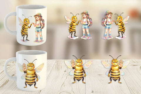 Mug Wrap Watercolor Sassy Queen Bee Vacation Art Sublimation artnoy 