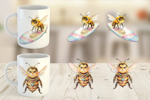 Mug Wrap Watercolor Sassy Queen Bee Vacation Art Sublimation artnoy 