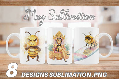 Mug Wrap Watercolor Sassy Queen Bee Vacation Art Sublimation artnoy 