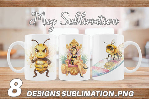 Mug Wrap Watercolor Sassy Queen Bee Vacation Art Sublimation artnoy 