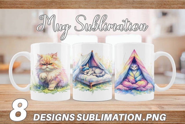 Mug Wrap Watercolor Sassy Sarcastic Camping Cat Sublimation artnoy 