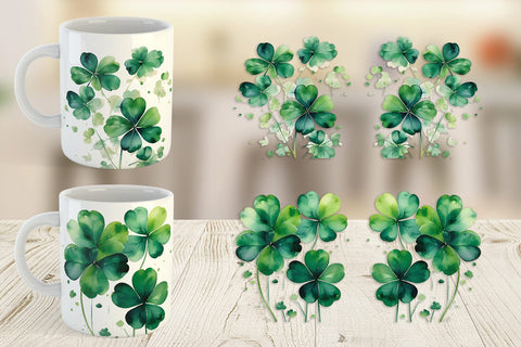 Mug Wrap Watercolor Shamrock Leaves Sublimation artnoy 