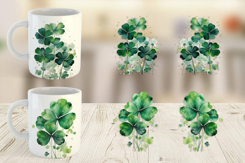 Mug Wrap Watercolor Shamrock Leaves Sublimation artnoy 