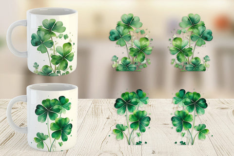 Mug Wrap Watercolor Shamrock Leaves Sublimation artnoy 