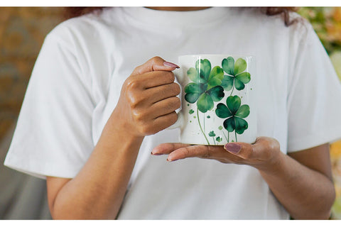 Mug Wrap Watercolor Shamrock Leaves Sublimation artnoy 