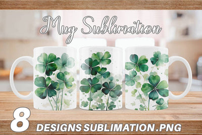 Mug Wrap Watercolor Shamrock Leaves Sublimation artnoy 
